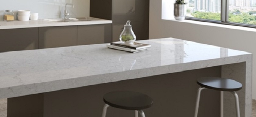 Unistone Bianco Carrara Santorini kitchen