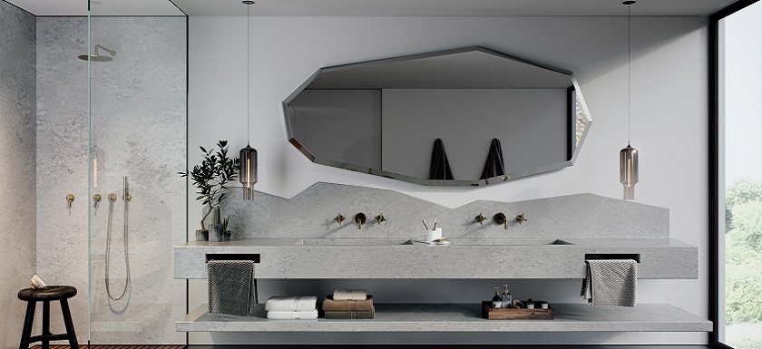 A grey Caesarstone Fresh Concrete Bathroom worktop
