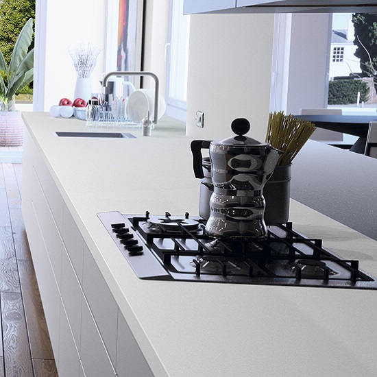 a photo of a kitchen with Compac Carrara Glace worktops