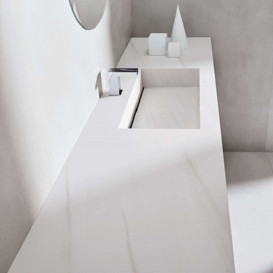 Laminam Bianco Lasa bathroom worktops