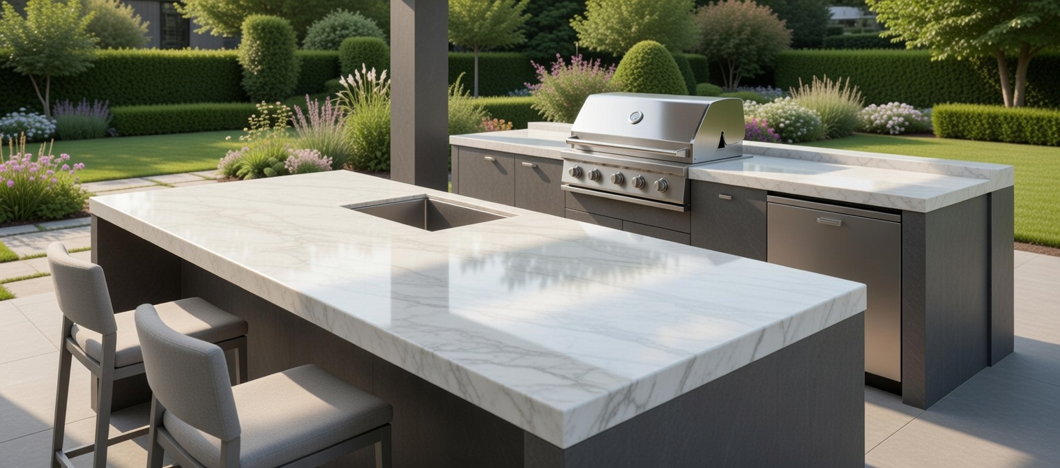 Dekton worktops for outdoor kitchens and bathrooms.
