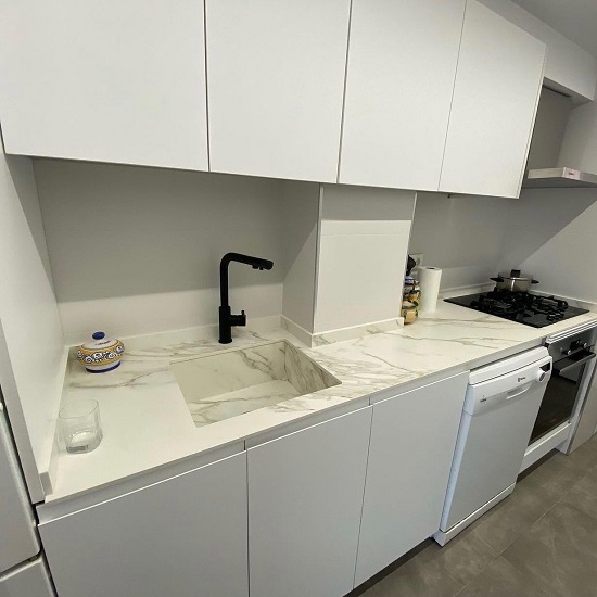 Neolith Calacatta worktops and sink