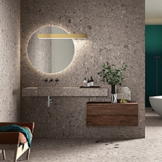 Neolith Terrazzo Ceppo bathroom vanity
