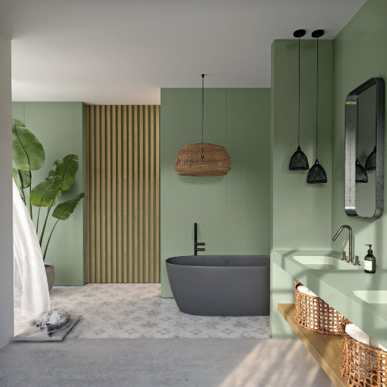 Silestone Posidonia Green bathroom wall