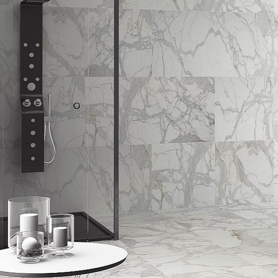 White Calacatta marble bathroom