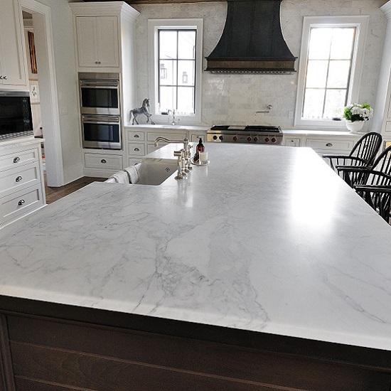 White Calacatta marble honed kitchen