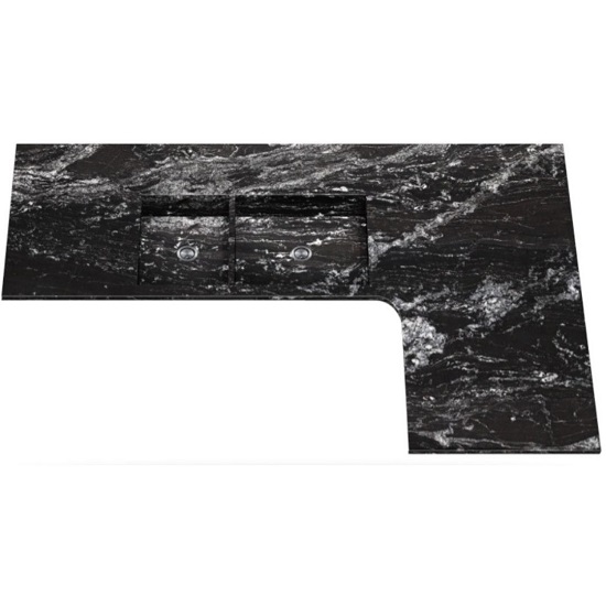 A Black Beauty granite worktop with white background