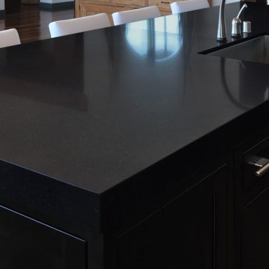 A kitchen worktop in Absolute Black Granite in a polished finish