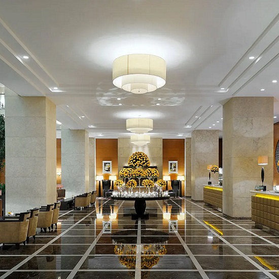a Nero Marquina marble floor in a hotel