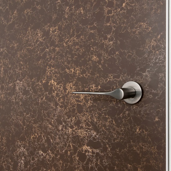 a photo of a door cladding in Quartzforms Imperial Brown quartz