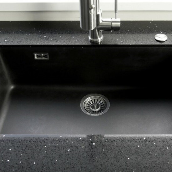a sink and worktops made from Quartzforms Twinkle Black quartz