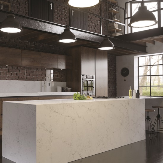 a CRL Quartz Antonella kitchen island in a minimalistic design