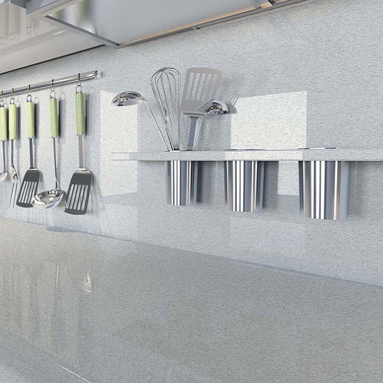 a white kitchen with CRL Quartz Silver Shimmer worktops