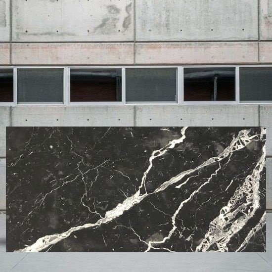 Nero Marquina marble slab with bold veins
