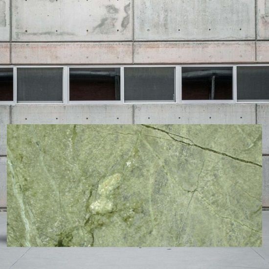 an image of a Ming Green marble slab in a stone yard