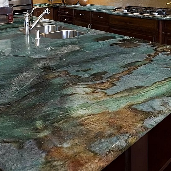 a photo of an Amazonite quartzite kitchen worktop