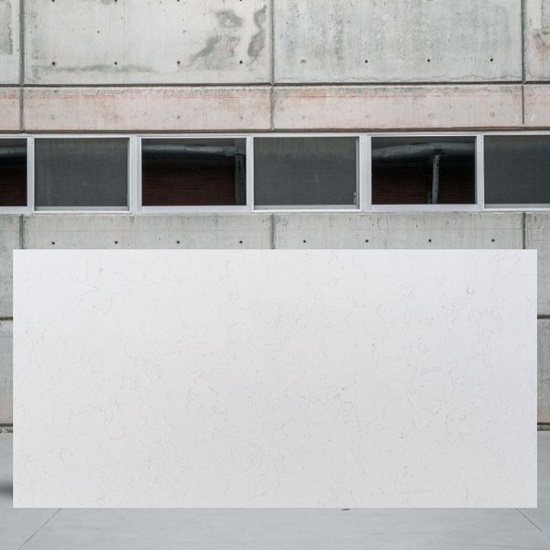 an image of a Unistone Bianco Carrara Santorini quartz slab for worktops
