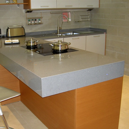 a Compac Astral Titaneo kitchen island and breakfast bar