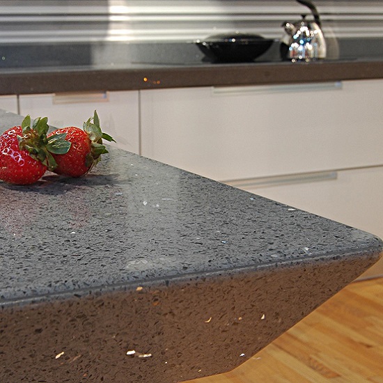 a photo of Compac Astral Titaneo kitchen worktop in a white kitchen