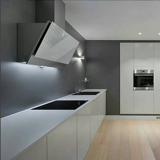 a photo of a modern kitchen with Compac Ceniza quartz countertops