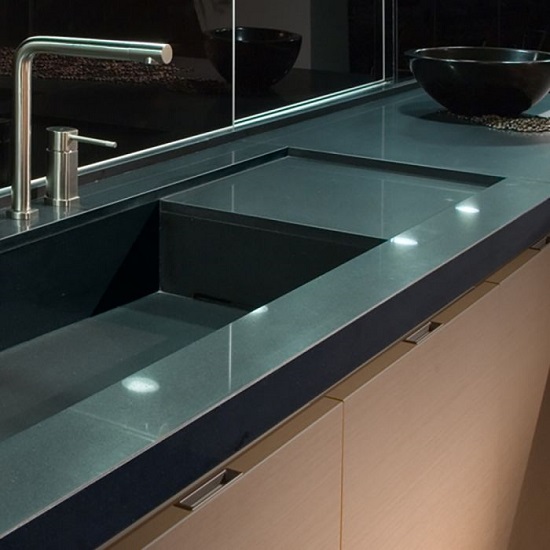 a Compac Nocturno kitchen worktop with a recessed drainer