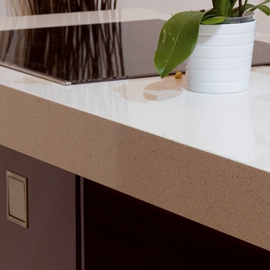 a Compac Snow worktop with mitred front edges