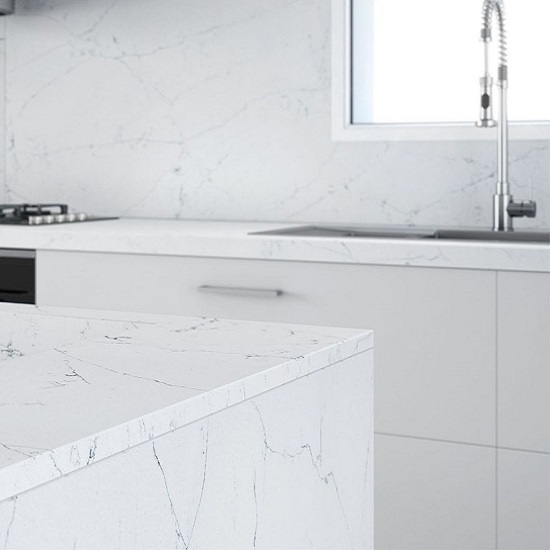 a photo of a kitchen with Compac Unique Venatino worktops on the island and counters