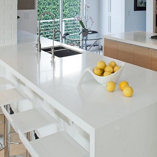 a photo of a Unistone Bianco Assoluto polished worktop