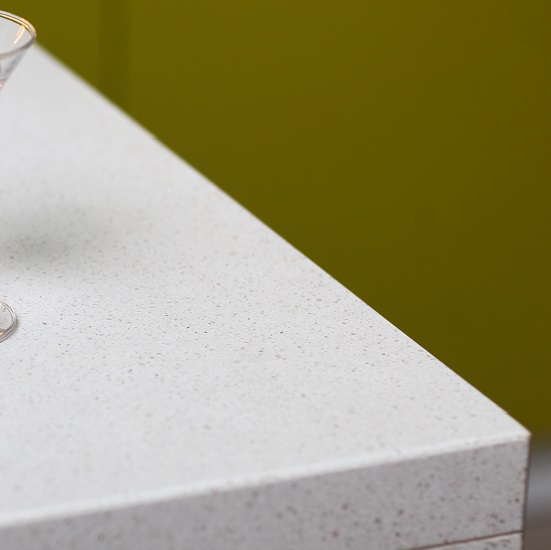 a Unistone Bianco Cristal worktop in a polished finish