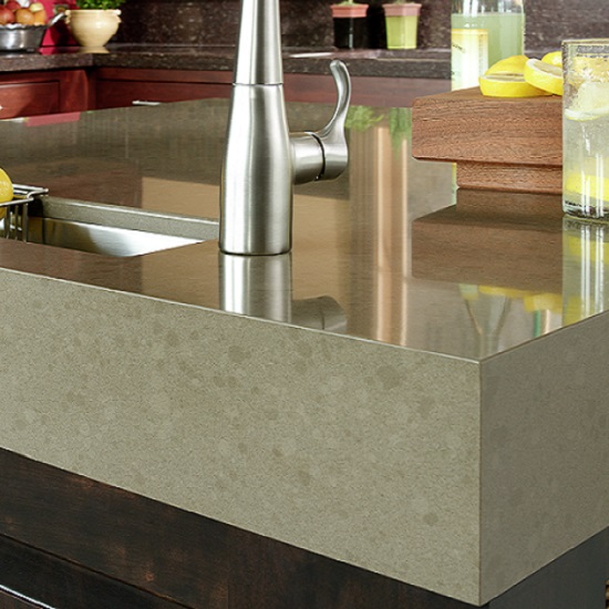 a Unistone Jura Grey kitchen worktop with built-up edges