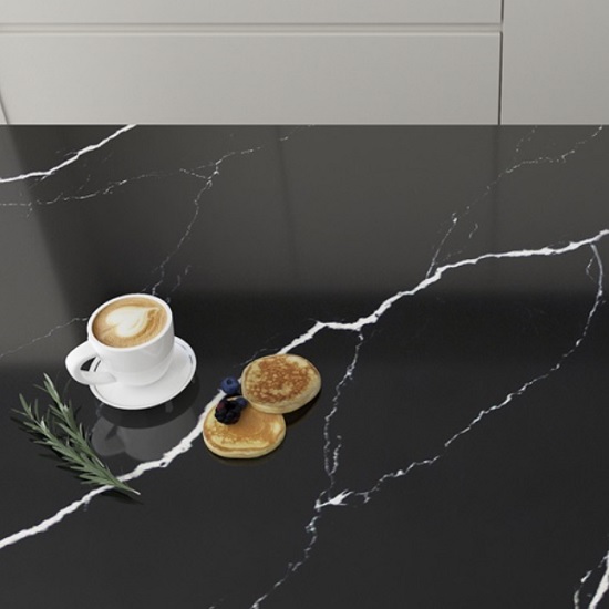 a Unistone Nero Marquina polished quartz worktop