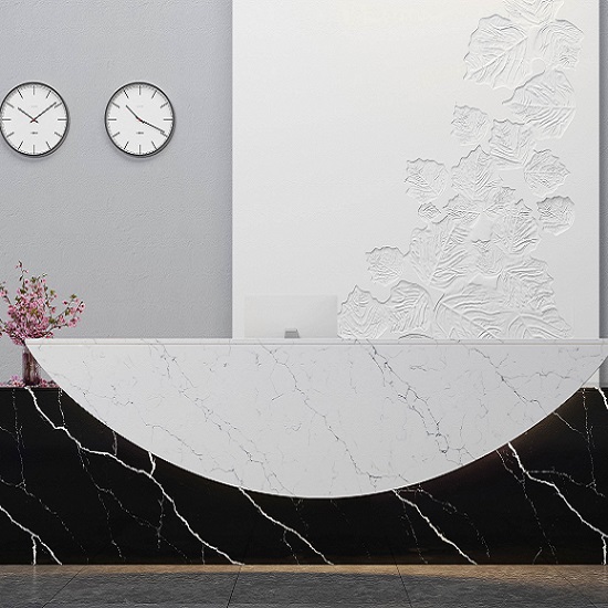 a Unistone Nero Marquina reception desk