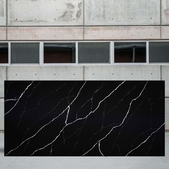 an image of a Unistone Nero Marquina quartz slab