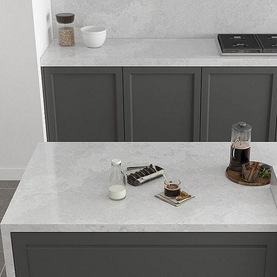 a Unistone Olympus honed white kitchen worktop