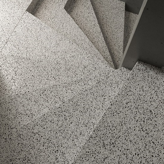 a photo of Technistone Taurus Terrazzo White stairs