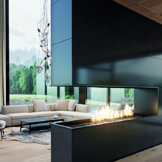 a Technistone Crystal Anthracite Pure fireplace
