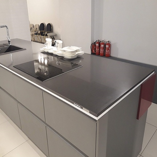 a Technistone Crystal Anthracite Pure 2cm thick worktop