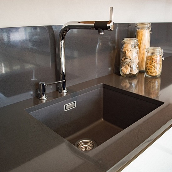 a Technistone Crystal Anthracite Pure splashback and worktop