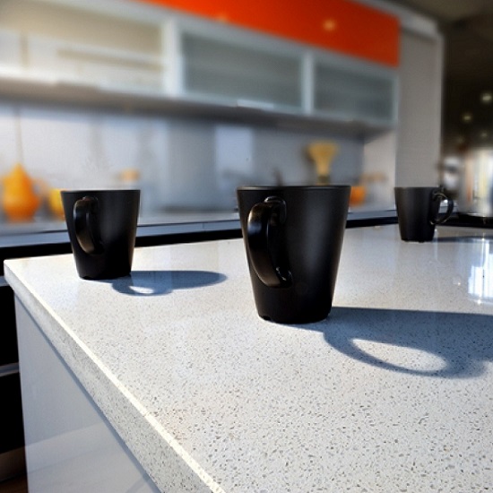 a photo of a Technistone Crystal Polar White worktop in 3 cm thickness
