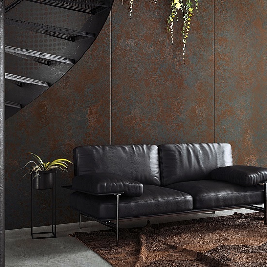 a Technistone Decore Ocra quartz living room wall