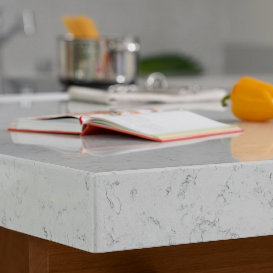 a Technistone Noble Carrara quartz worktop edge