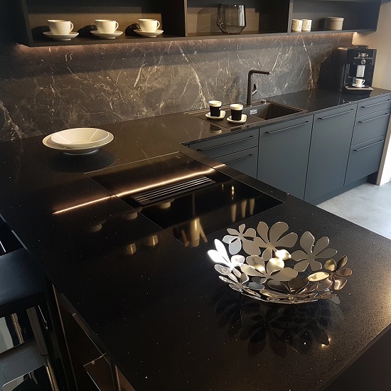 a Technistone Starlight Black kitchen worktop