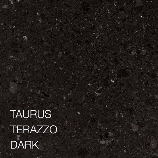 a close-up photo of Technistone Taurus Terrazzo Dark quartz