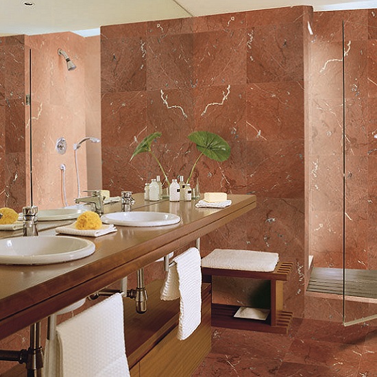 Red Alicante marble bathroom worktops