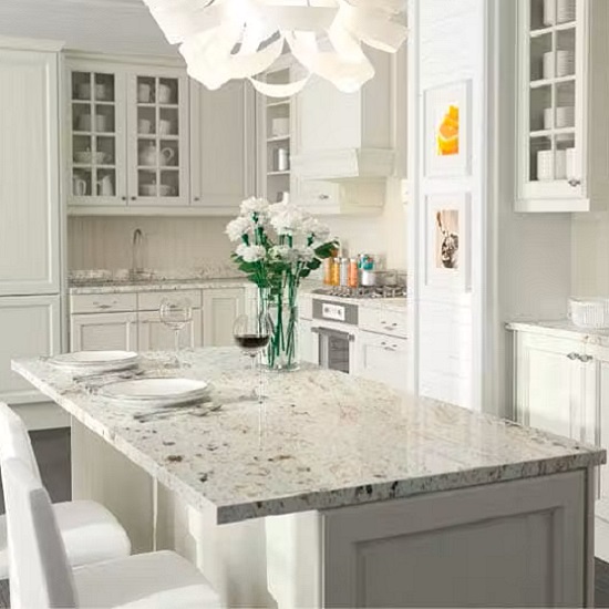 White Ornamental granite kitchen island