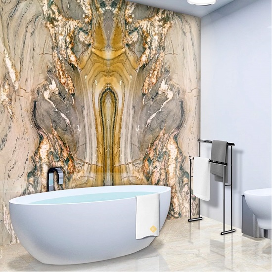 Golden Fantasy quartzite bathroom wall