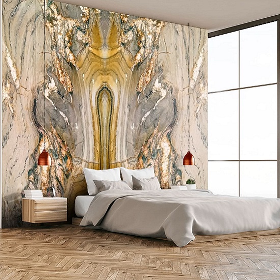 Golden Fantasy quartzite bedroom wall cladding