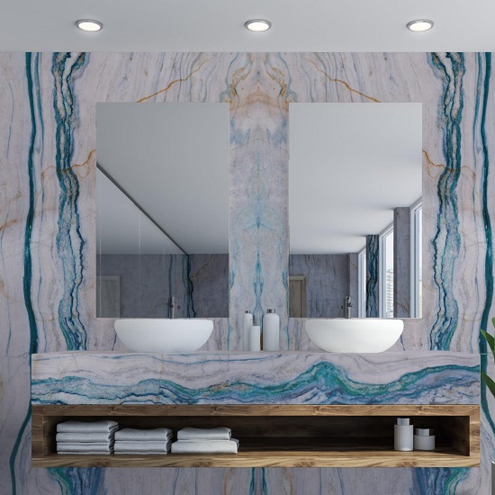 Portomare quartzite bathroom vanity and wall