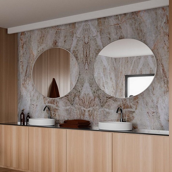 Venaria Reale quartzite vanity top and bathroom wall