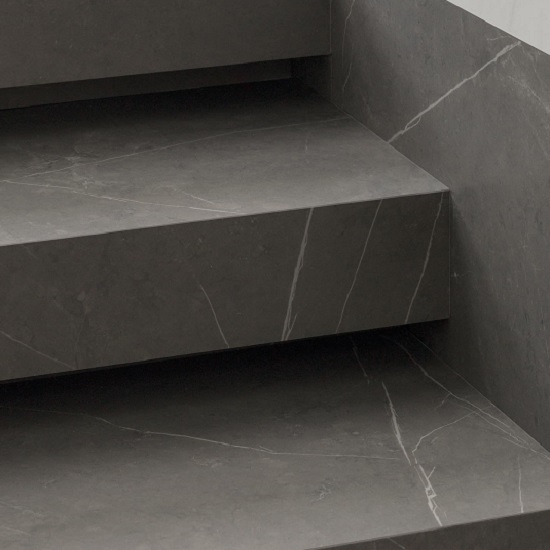 a close-up photo of a staircase decorated in Xtone Liem Grey